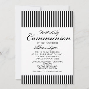 Black & White Striped First Community Invitation Kaart