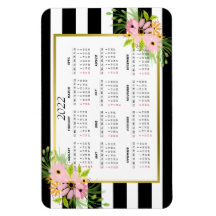 Black White Striped Floral Gold | Agenda 2022