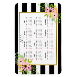 Black White Striped Floral Gold | Agenda 2022 Magneet