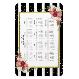 Black White Striped Floral Gold | Agenda 2022 Magneet