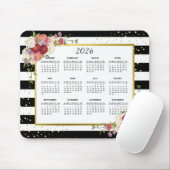Black White Striped Floral Gold - Agenda 2022 Muismat (Met muis)