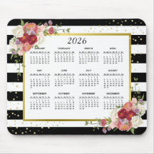 Black White Striped Floral Gold - Agenda 2022