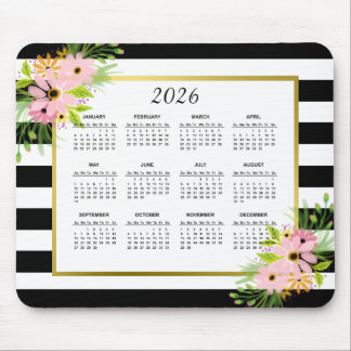 Black White Striped Floral Gold | Agenda 2022 Muismat
