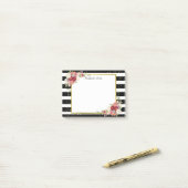Black White Striped Floral Gold | Gepersonaliseerd Post-it® Notes (Op bureau)