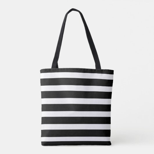 Black White Striped Floral Gold | Gepersonaliseerd Tote Bag (Achterkant)
