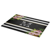 Black White Striped Floral Gold | Monogram Snijplank (Hoek)