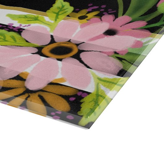 Black White Striped Floral Gold | Monogram Snijplank (Hoek)