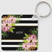 Black White Striped Floral Gold Specialized Sleutelhanger (Achterkant)