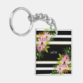 Black White Striped Floral Gold Specialized Sleutelhanger (Voorkant Links)