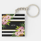 Black White Striped Floral Gold Specialized Sleutelhanger (Achterkant)