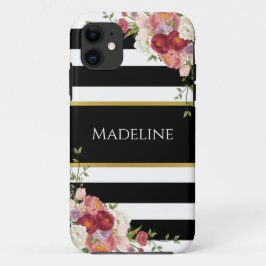 Black White Striped Floral Gold | Stijlvol Case-Mate iPhone Case