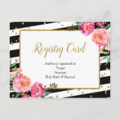 Black White Striped Floral Registry Card Uitnodiging Briefkaart (Voorkant)