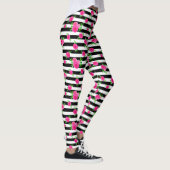 Black White Striped Fun Hot Pink Waterverf Floral Leggings (Rechts)