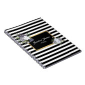 Black White Striped Gold Waterverf Roos Klassiek Notitieboek (Rechterzijde)
