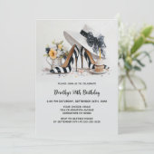 Black White Striped High Heel Shoes Birthday Party Kaart (Staand voorkant)