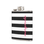 Black White Striped Hot Pink Persoonlijke naam Heupfles (Links)