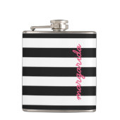 Black White Striped Hot Pink Persoonlijke naam Heupfles (Voorkant)