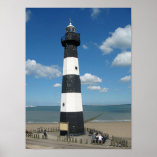 Black White Striped Lighthouse Photo Poster Print