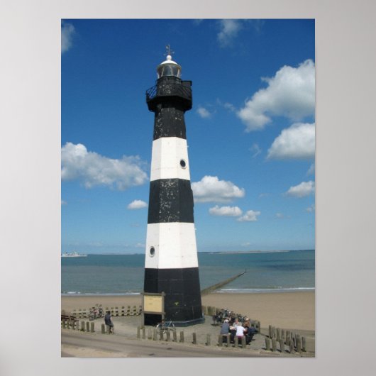 Black White Striped Lighthouse Photo Poster Print (Voorkant)