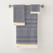 BLACK WHITE STRIPED PATTERN TRIM TOWEL SET BAD HANDDOEK (Insitu)