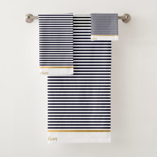 BLACK WHITE STRIPED PATTERN TRIM TOWEL SET BAD HANDDOEK (Insitu)