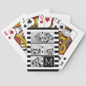 Black White Striped Photo Collage Custom Monogram Pokerkaarten (Achterkant)
