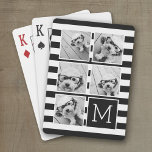 Black White Striped Photo Collage Custom Monogram Pokerkaarten<br><div class="desc">De achtergrond omvat een optioneel streeppatroon - Gebruik vijf vierkante foto's om een uniek en persoonlijk cadeau te creëer. Of je kunt de hipster puppy houden en een trendy keepslag maken. Als u de afbeeldingen moet aanpassen,  klik op het aanpassingshulpmiddel om veranderingen aan te brengen.</div>