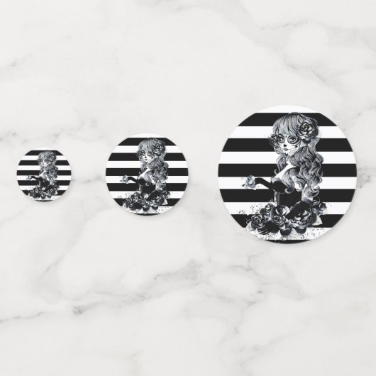 Black & White Striped Pretty Sugar Skull Girl Confetti (Voorkanten)