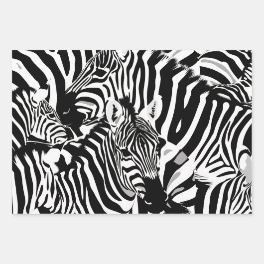 Black White Striped Zebra Pattern Inpakpapier Vel (Voorkant 3)