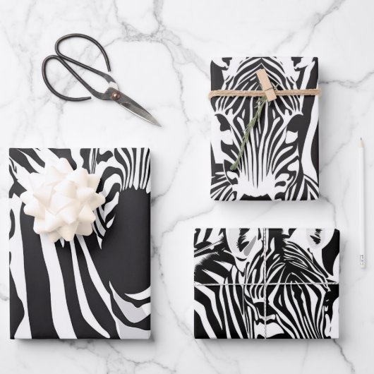 Black White Striped Zebra Pattern Inpakpapier Vel (Voorkant)