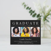 Black White Stripes 3 Photo Graduation Invitations (Staand voorkant)