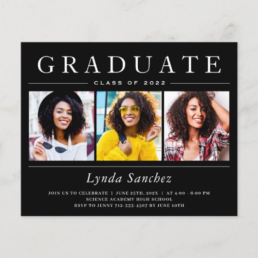 Black White Stripes 3 Photo Graduation Invitations (Voorkant)