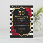 Black White Stripes 50ste Jubileum Uitnodiging (Staand voorkant)