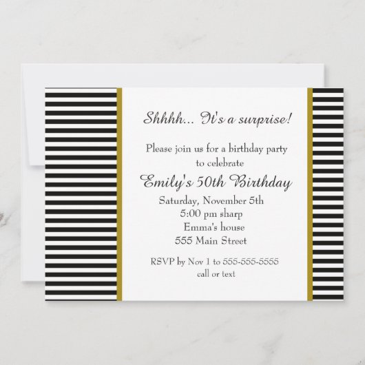 Black White Stripes Adult Birthday Invitation Kaart (Voorkant)