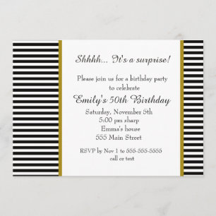 Black White Stripes Adult Birthday Invitation Kaart