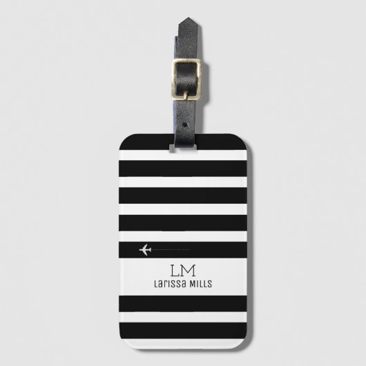 BLACK & WHITE Stripes bagage met naam zwart Bagagelabel (Voorkant (verticaal))