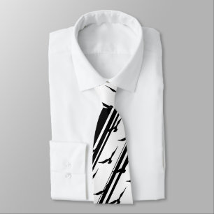 Black White Stripes Birds Silhouette Pattern Stropdas