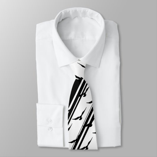 Black White Stripes Birds Silhouette Pattern Stropdas (Gebonden)