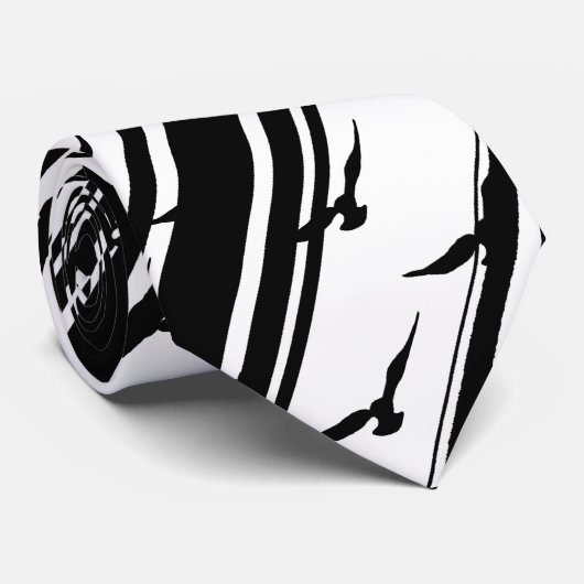 Black White Stripes Birds Silhouette Pattern Stropdas (Opgerold)