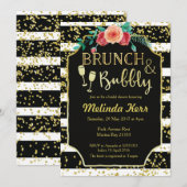 Black & White Stripes brunch en Bubbly uitnodiging (Voorkant / Achterkant)