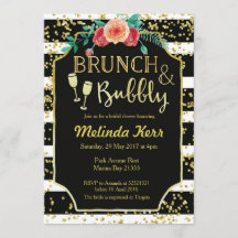Black & White Stripes brunch en Bubbly uitnodiging