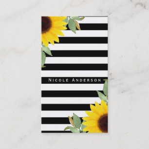 Black White Stripes Corner Sunflower Chic Visitekaartje
