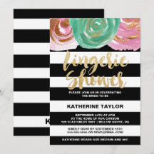 Black White Stripes en Gold Text Lingerie Shower