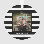 Black & White Stripes Fleur de Lis Photo Ornament (achterkant)