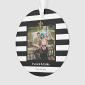 Black & White Stripes Fleur de Lis Photo Ornament (voorkant)