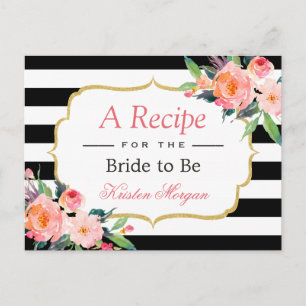 Black White Stripes Floral Vrijgezellenfeest Recip Briefkaart