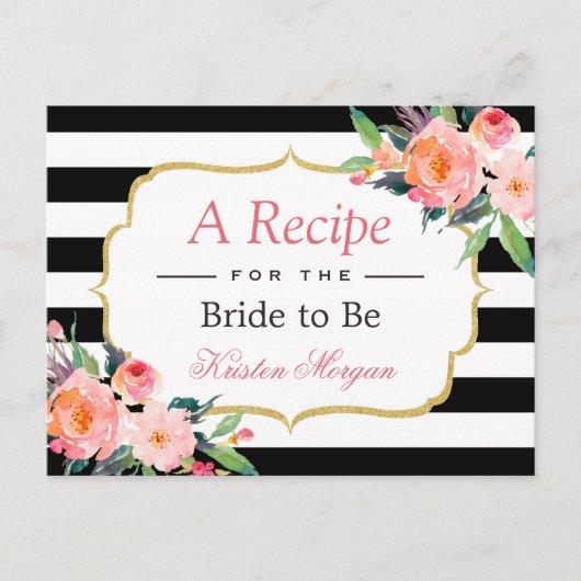 Black White Stripes Floral Vrijgezellenfeest Recip Briefkaart (Voorkant)