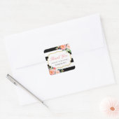 Black White Stripes Floral Wedding Favor Dank je Vierkante Sticker (Envelop)