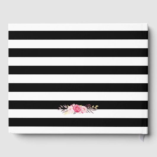 Black White Stripes Floral Wedding Gastboek Gastenboek (Achterkant)