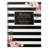 Black White Stripes Floral Wedding Guestbook Notitieboek (Voorkant)